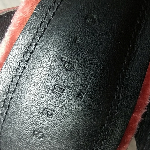 Sandro 36 or 6 Pink Velvet Tan bottom Buckle Ankle strap New without Tags Box - Picture 6 of 16